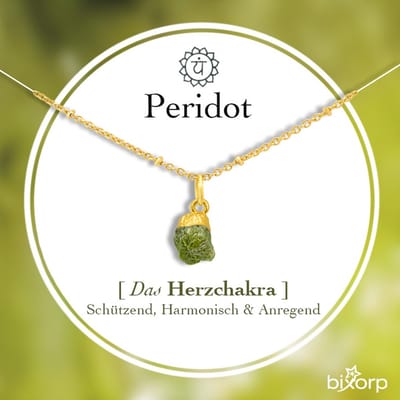 Bixorp Peridoot Chakra Ketting - Goud Vergulden Roestvrij Staal - Ruwe Edelsteen Hanger - 36cm + 8cm verstelbaar