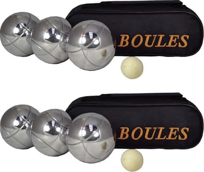 Jeu de boules set - 2x - in draagtas - 3 ballen/1 but - petanque- kaatsbal - cochonnette - boulen - sportief/actief buitenspeelgoed