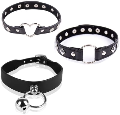 Dailygoods - 3 stuks PU-lederen gothic halsketting, halsband, choker, verstelbaar, hart voor dames en heren