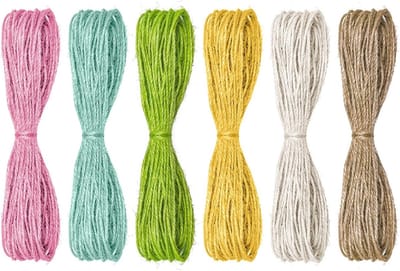 6 Bundels van 10m Multi-Kleurige Jute Touw, Decoratieve Jute Ribbon, Natuurlijk Jute Touw voor Tuinieren, Handgemaakte Ambachten en Cadeauverpakkingen