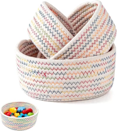 3 opbergmanden van katoenen touw, rond, stapelbaar, geweven, opbergmand voor kinderkamer, slaapkamer, woonkamer, kleur