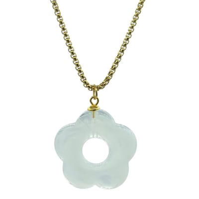 Goudkleurige Damesketting met Witte Bloem - Stainless Steel - 42 + 5 cm