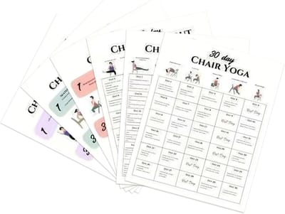 Stoelyoga Poster - Zittende Oefeningen - Thuis Trainen - Gedetailleerde Gids - 25 x 20 cm - Kleurrijk