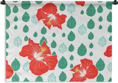 Wandkleed - Wanddoek - Hibiscus - Patronen - Hawaii - Bladeren - Bloem - 60x45 cm - Wandtapijt