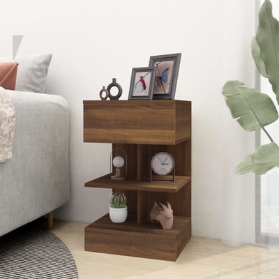 vidaXL - Nachtkastje - 40x35x65 - cm - bewerkt - hout - bruin - eikenkleur