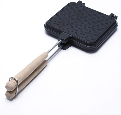 Dubbelzijdige Pan - Tosti IJzer - Thuis Koken - Afneembare Handgreep - 15.5x37cm - Zwart