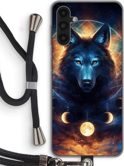 Case Company® - Hoesje met koord geschikt voor Samsung Galaxy A13 5G hoesje met Koord - Wolf Dreamcatcher - Telefoonhoesje met Zwart Koord - Bescherming aan alle Kanten en Over de Schermrand