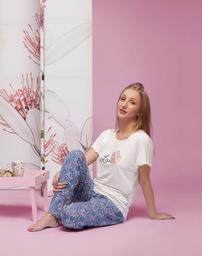 VANILLA - Love dames pyjama - Pyjamasets - Tweedelig - Viscose - Blauw - PJ1510 - XL