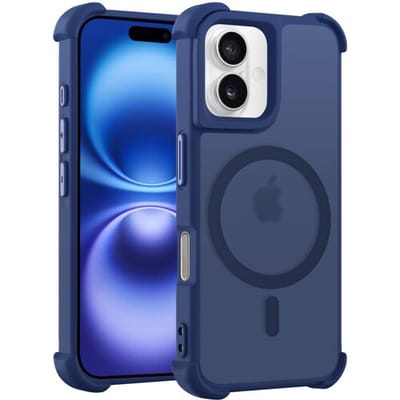 Coverzs matte Shock case met MagSafe geschikt voor iPhone 16 Plus (donkerblauw) - shockbestendig, MagSafe, premium bescherming, duurzaam