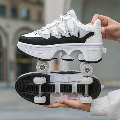 Chaussures Déformables à Roues Escamotables Garçons et Filles à Quatre Roues à Deux Roues en Ligne Enfants avec Patinage à Roulettes Chaussures de Sport à Poulie Adulte Peuvent Être Rétractées 39