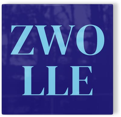 Tegeltje Zwolle - donkerblauw lichtblauw - tegeltje stad - tegeltje met tekst