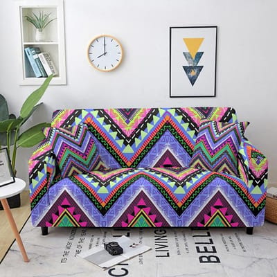 Geometrisch Design Bankhoes Mandla Bloem Patroon Sectie Hoekbankhoes Gedrukt Spandex Elastische Bank Slipcover 90x140cm blue