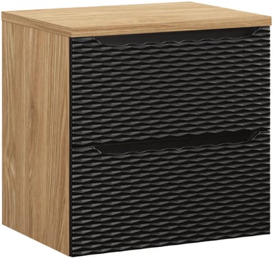 Badplaats Wastafelkast Ocean 60 cm – Mat Zwart met Eiken – Hangend Badmeubel met 2 Lades