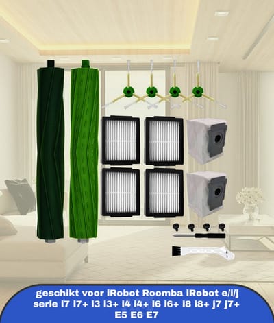 10 stuks reserveonderdelen kits geschikt voor iRobot Roomba iRobot e/i/j serie i7 i7+ i3 i3+ i4 i4+ i6 i6+ i8 i8+ j7 j7+ E5 E6 E7 robotstofzuiger accessoires 1 rubberen borstel,4 krachtige filters, 4 zijborstels
