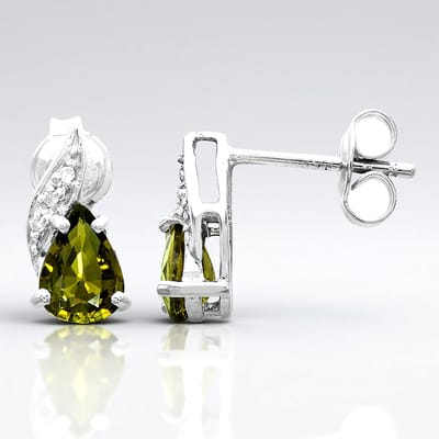 Cavill - Zilveren Oorbellen 925 Sterling Zilver - Groene Toermalijn 1,09 ct & Zirkonia 0,032 ct - Druppelvorm - Dames