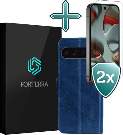 Hoesje Met 2x Screenprotector - Geschikt voor Google Pixel 10 Pro - Luxe Pasjeshouder - Flip Case - Bookcase Portemonee - Kunstleer Book Case - Flipcase Hoes - Book Cover - Walletcase - Portemonneehoes - Donkerblauw