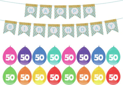 Haza Verjaardag 50 jaar geworden versiering - 32x thema ballonnen/1x Happy Birthday slinger 300 cm
