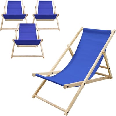 Set van 4 opvouwbare ligstoelen voor tuin en strand - Blauw - Verstelbare rugleuning en hoge belastbaarheid