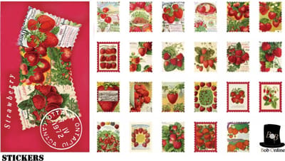 Bob Online ™ - 46 Stuks – Aardbei Postzegelpapier Stickers – Planner, Deco, Dagboek Decoratie, Scrapbook en Kaarten Maken Stickers – Strawberry Postage Stamp Shaped Stickers – Aardbeien Versiering Stickers – Aardbeien Stickers – Fruit Stickers