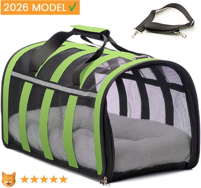 Exclusieve katten reismand - 47x27x25cm - Reismand kat - Groen - Opvouwbaar met schouderband en comfortabele mat - Kattenmand - Extra stevig & veilig model