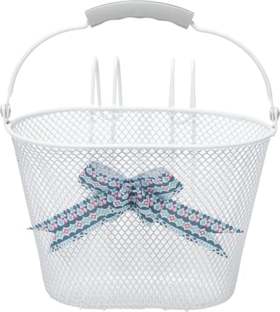 New Looxs Asti Fietsmand Kinderfiets - Wit - Mand voor Meisje - Fietsmandje met Hengsel en Strik - 8 liter