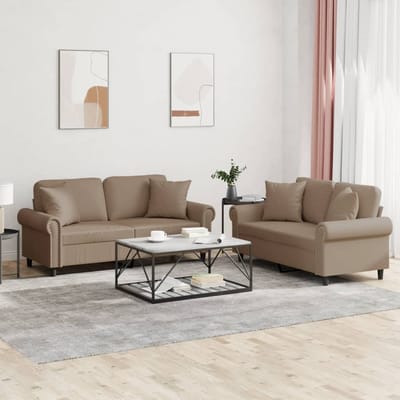 vidaXL - 2-delige - Loungeset - met - kussens - kunstleer - cappuccinokleurig