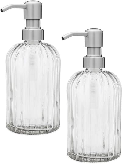 longziming Set van 2 Glazen Zeepdispenser 400ml – Navulbare Pompfles voor Vloeibare Zeep, Shampoo, Lotion – Keuken & Badkamer – Transparant