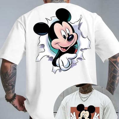 Zomer 2025 Heren Disney Mickey Mouse Patroon T-shirt Dagelijkse Vrije Tijd en Thema Activiteiten Kleding 100% Puur Katoen Bedrukt T-shirt XL black