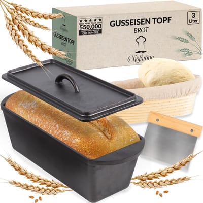 Dailygoods- Broodbakvorm Gietijzer - Rechthoekig 28 x 12 cm - Bakvorm voor Brood - Deegmandje - Deegschraper - Gelijkmatige Verdeling