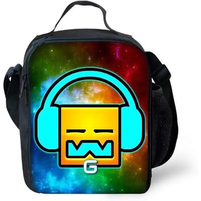 Boos Geometry Dash Kind Geïsoleerde Grote Capaciteit Tas voor Jongen en Meisje Student Buiten Picknick Herbruikbare Thermische Koeler Lunchbox 25x20x5cm