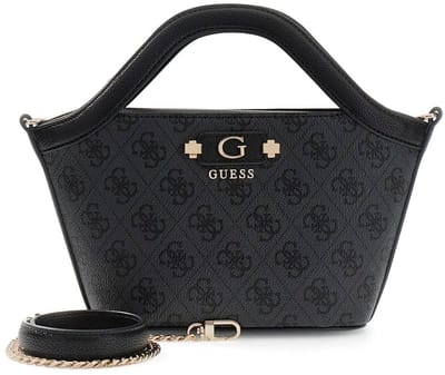 GUESS handtas schoudertas Lindsey Mini Tote Coal Logo donkergrijs