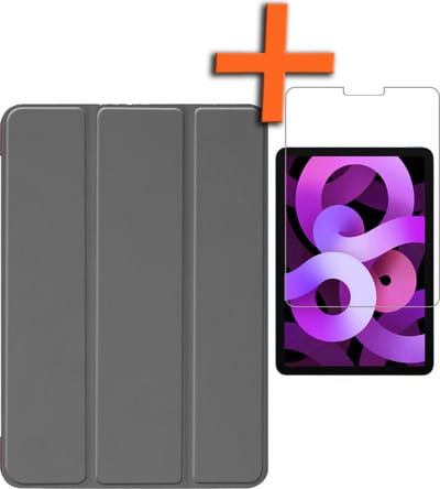 Hoesje - Geschikt voor Apple iPad Air 5 (2022) - 10.9 inch - 5e Generatie - M1 - Met Screenprotector - Trifold Bookcase - Hard Cover - Hardcover Book Case - Tablet Hoes - Grijs