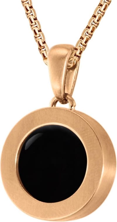 Quiges 12mm Mini Munt Hanger Rosékleurig RVS Mat met Agaat Zwart Munt en Box Ketting Ankerketting 42-46cm