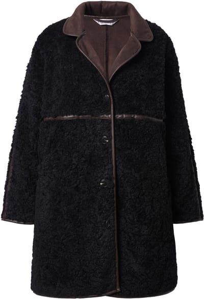 Studio Untold - Dames - FakeFur-mantel A-lijn imitatiebond siernaden - Zwart - Maat 42+