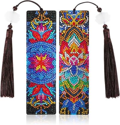 2 stuks diamantbladwijzers, mandala-schilderwerk, leren bladwijzers, bladwijzers, bladwijzers met diamanten, voor studenten, leraren en boekenliefhebbers