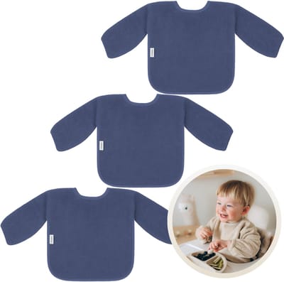 Funnies Slab met Mouwen 3-Pack Silk - Set van 3 Zachte Slabbetjes voor Baby’s - 100% Katoenen Badstof - Makkelijk Wasbaar in de Wasmachine - Slabbetjes, Kwijlslab, Eet- en Speelslab - Ideaal voor Eten, Knutselen en Spelen