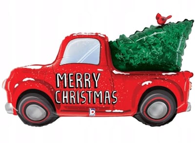 Folieballon rode kerstauto Merry Christmas - 104 cm