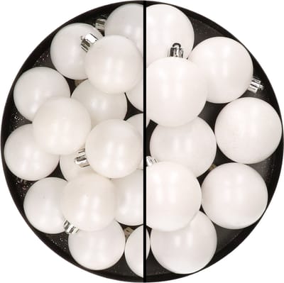 28x stuks kunststof kerstballen wit 4 en 6 cm - Kerstversiering