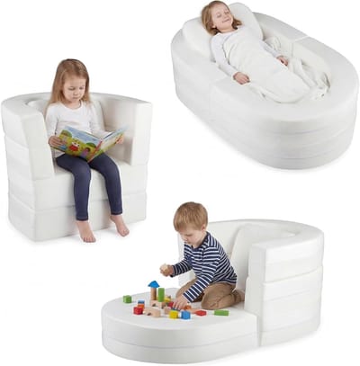Kinderbank - Kindermeubel - Ontspannen en Spelen - 3-in-1 Uitklapbaar - 66 x 47 x 55 cm - Wit