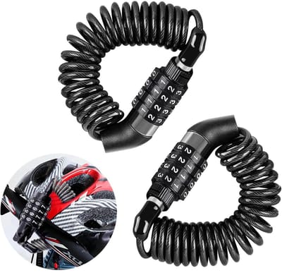 GELLDG Helmslot - Kabelslot - 4-Cijferig Combinatieslot - Legering En PVC Gecoat Staaldraad - Opvouwbaar Spiralenontwerp - Geschikt voor Helm Fiets En Scooter - Zwart