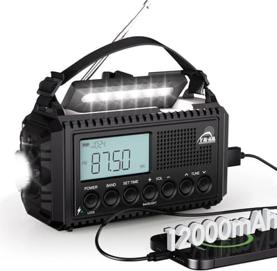 Draagbare Noodradio AM/FM/SW – Zwengelradio met Type-C Opladen, Powerbank, LED Zaklamp & Leeslamp, SOS-Alarm, IPX4 Waterdicht – Ideaal voor Kamperen, Wandelen & Outdoor Noodgevallen