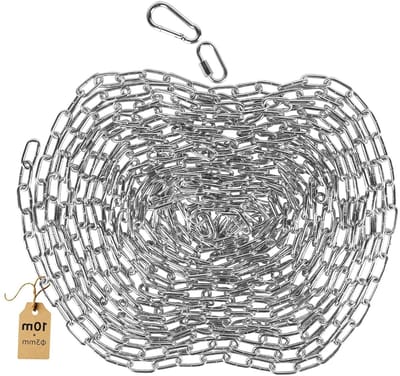 10m Gegalvaniseerde Stalen Ketting met 3mm Diameter, M3 Snelring en Veerhaak voor Hondenriem, Lampdecoraties en DIY Projecten