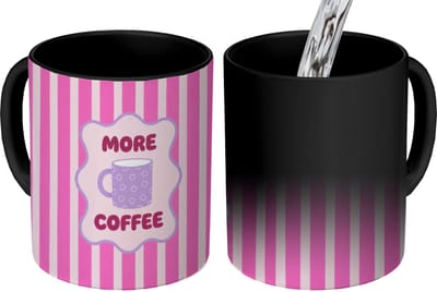 Magische Mok - Foto op Warmte Mokken - Koffiemok - More coffee - Roze - Paars - Strepen - Mok - Magic Mok - Beker - 350 ML - Theemok