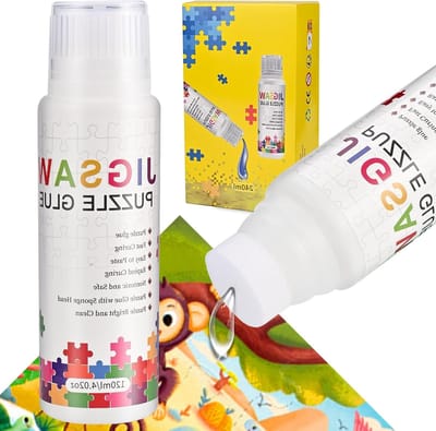 Puzzle Lijm 240 ml, Transparante Set met Sponskop, Geschikt voor Kinderen en Volwassenen, Perfect voor het Plakken en Ophangen van Puzzels tot 2000 Stukken