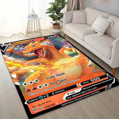15 Maten Pokémon Kaarten Charizard Print Tapijt voor Woonkamer Slaapkamer Kinderkamer Huisdecoratie Vloerkleed Sofa Garderobemat 40x60cm (16x24in)