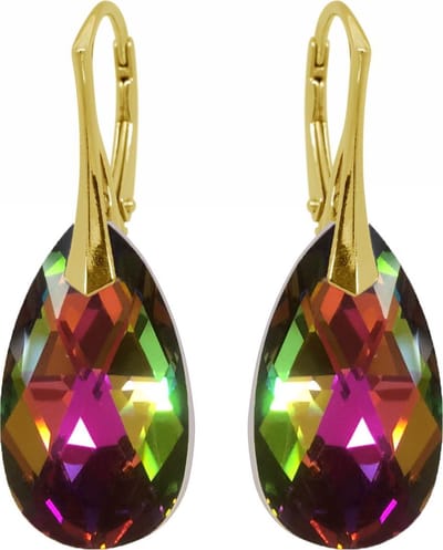 DBD - Goud Vergulde Zilveren Oorbellen - Swarovski Kristal Elements - Druppel - Vitrail Groen Rood- 22MM - Anti Allergisch