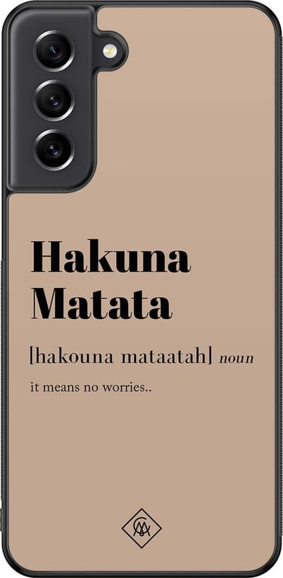 Casimoda® hoesje - Geschikt voor Samsung Galaxy S21 FE - Hakuna Matata - Zwart TPU Backcover - Tekst - Bruin/beige