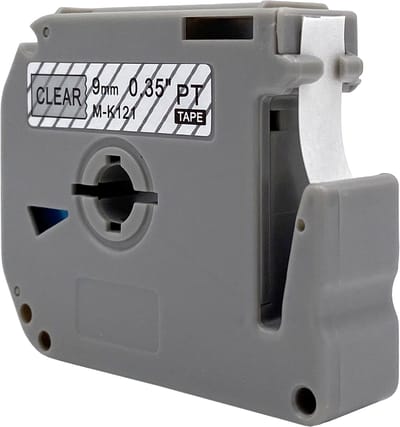 DULA Brother Compatible label tape- M-K121 - 1 cassette - Brother P-Touch - Zwart op transparant - 9mm x 8m