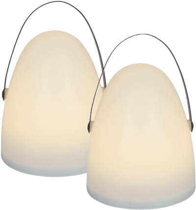 Home deco factory portable buitenlamp - 2x - wit- draadloos - H30 cm - binnen/buiten - op batterijen - met greep
