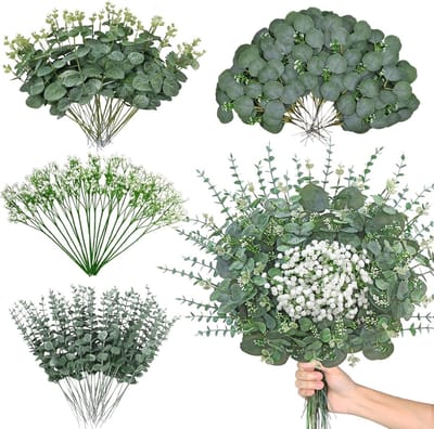 120 Stuks Kunstmatige Gypsophila Bloemen en Eucalyptus Stelen voor Bruiloften, Feesten en DIY Boeketten en Bloemstukken